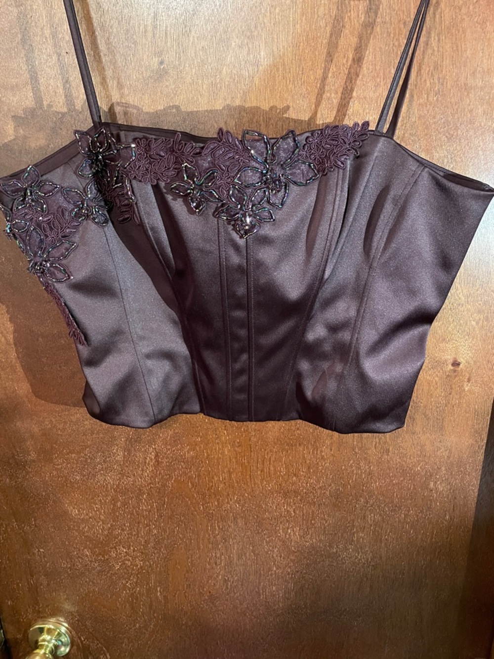 Beaded Top/Bustier Floral Appliqué Satin Deep Plum Elegant Fun Pair w Skin Jean